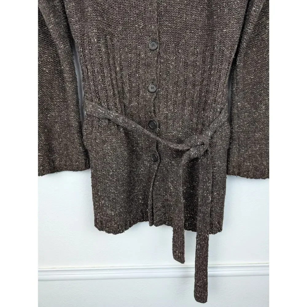 J Crew Cardigan Sweater Longline Wool Blend Heathered Chunky Knit Brown Size M